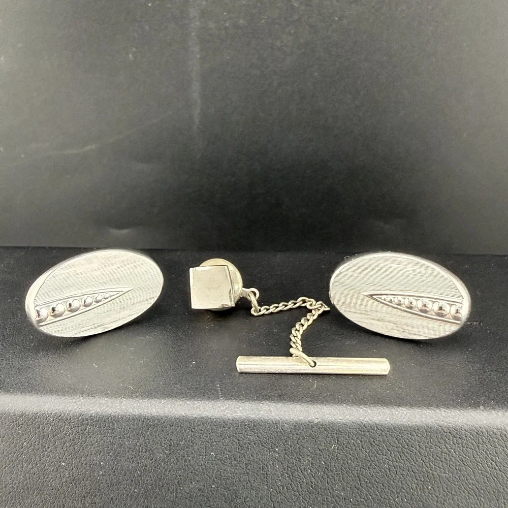 Vintage Swank Cuff‎ Links Tie Tack Set Silver Tone Signed